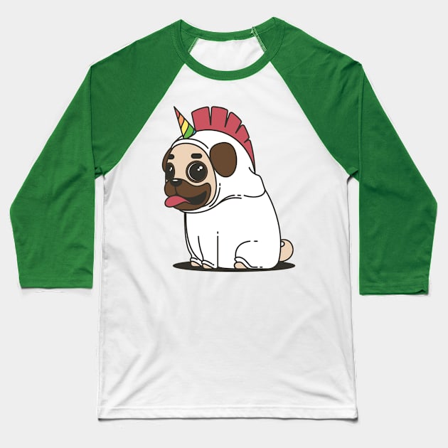 Unicorn Pug Baseball T-Shirt by JKA